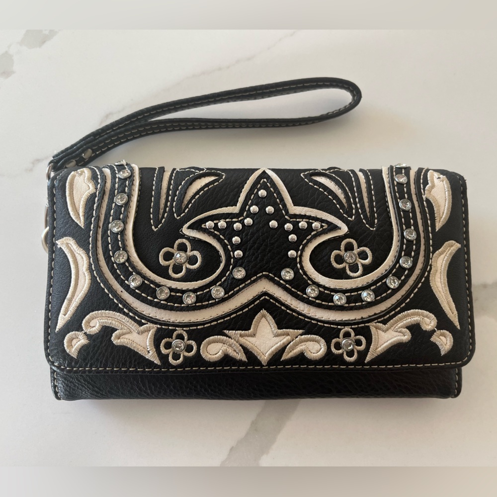 Montana West Montana West Embroidered Collection Wallet Black & cream